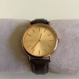 Unisex ARVO Rose Gold Tone, Brown Leather Quartz Watch New Battery